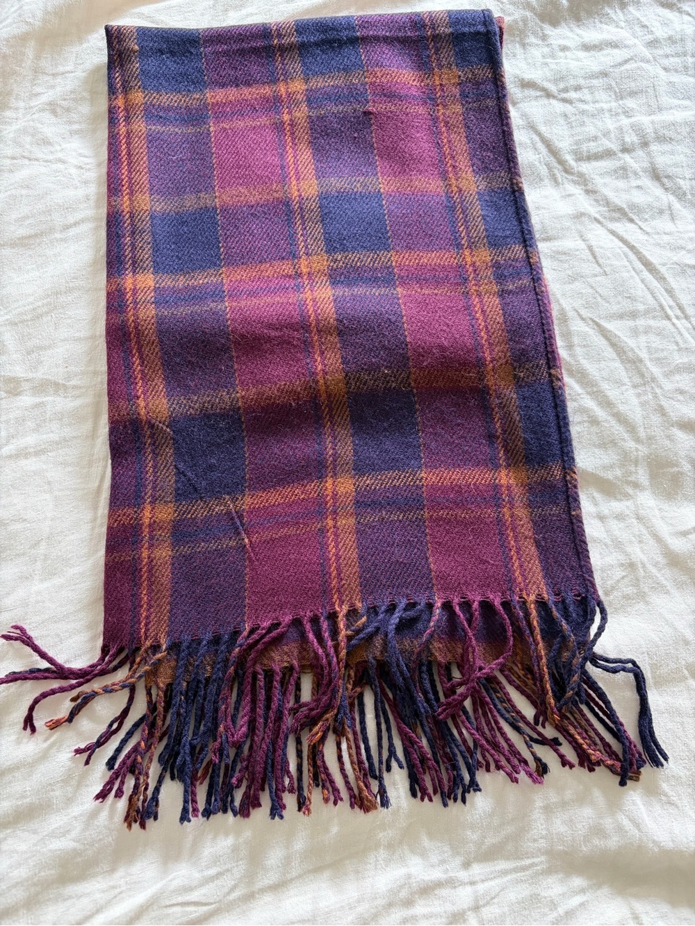 H&M Plaid Fringe Scarf in Purple, Pink and Gold Tones